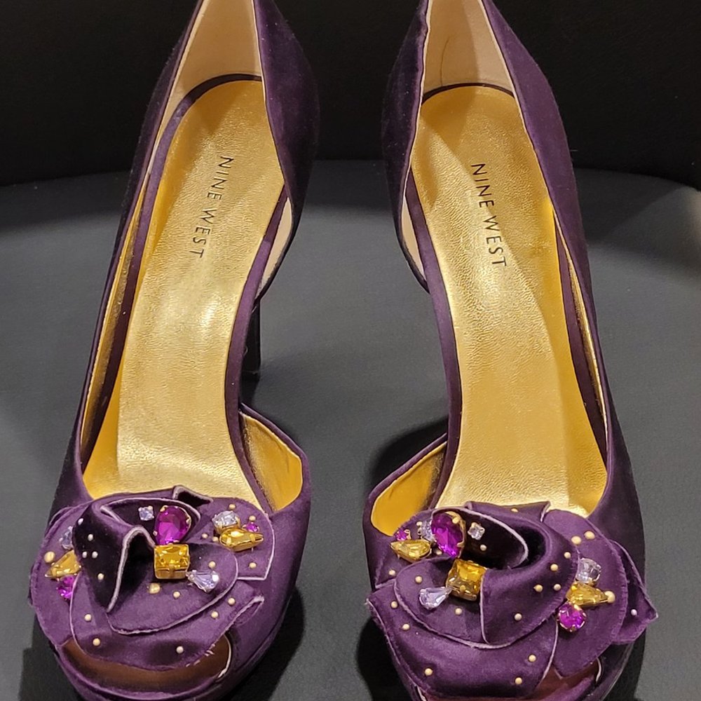 Nine West, Dressy, Heels, 9.5, purple and gold